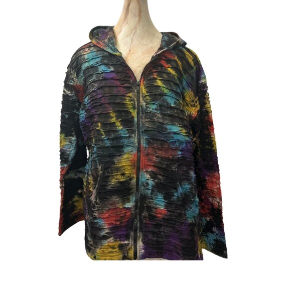 India Boutique Jackets & Blazers - Vibrant Nepal Tie-Dye Hoodie Jacket with Zip Front – 100% Cotton Boho Style‎